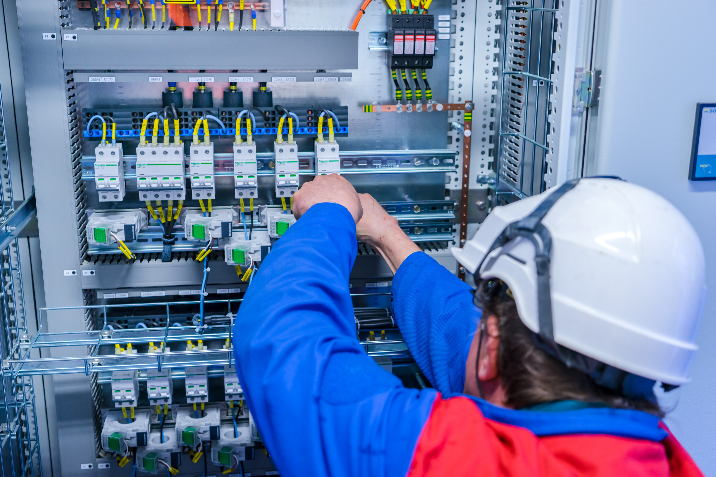 Professional electrician at work